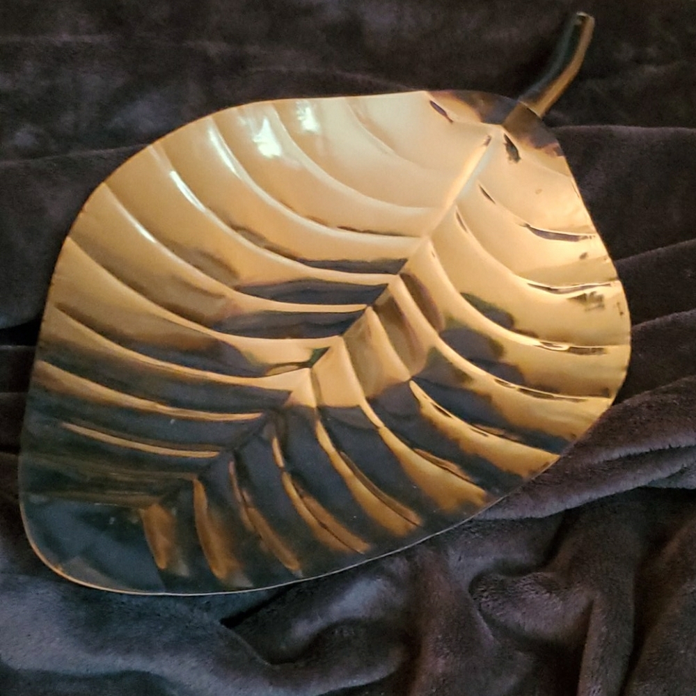 Gold leaf tray bowl india accent